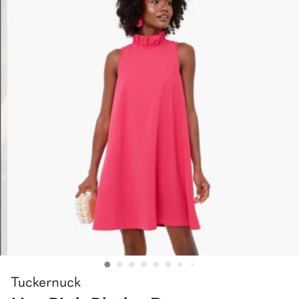 Tuckernuck Ruffle Mock Neck Sleeveless Swing Dress - Hot Pink